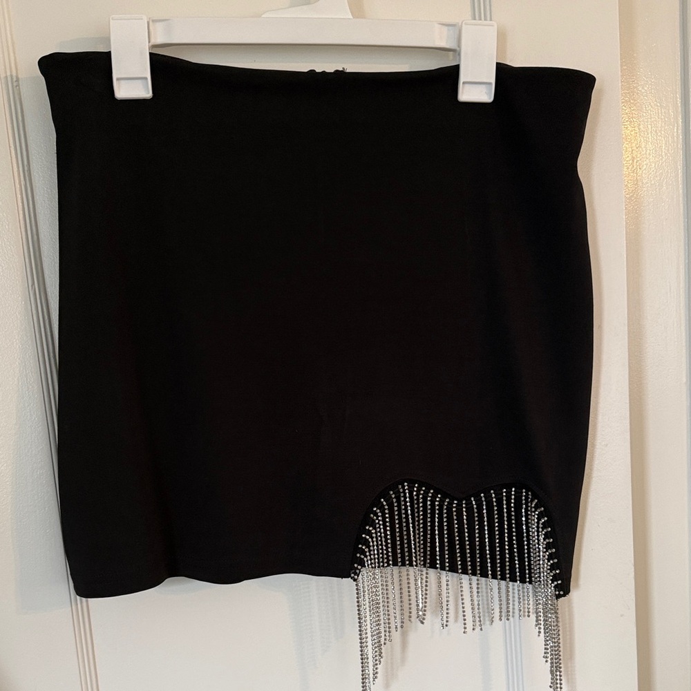 Elegant Black Skirt with Silver Fringe